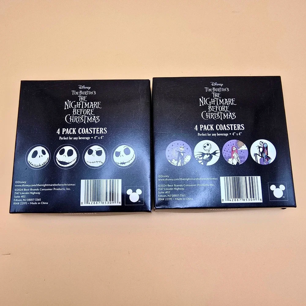 Disney Nightmare Before Christmas Jack Skellington Coaster Set 2 Pack Bundle 4x4